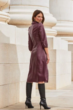 Burgundy Faux Leather Popper Front Shirt Dress -Opal & Oak Store web 2309 114 a20dp004rd0004 114 161 rc