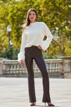 Cream Cable High Neck Faux Fur Cuff Jumper -Opal & Oak Store web 2309 115 a23tk199nl0001 a22bl004pt0004 115 036