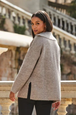 Natural Rib Knit Half Zip Longline Jumper -Opal & Oak Store web 2309 127 a23tk261bn0024 127 162