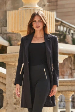 Black Boucle Coat With Gold Belt Detail 11 Black Boucle Coat With Gold Belt Detail -Opal & Oak Store web 2309 130 a23ow007bk0001 130 038