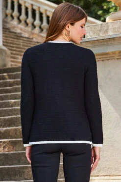 Black Contrast Trim Zip Cardigan With Pockets -Opal & Oak Store web 2309 135 s23tk942bk0001 135 271