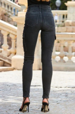 Charcoal Grey Skinny Cargo Jeans With Pocket Detail -Opal & Oak Store web 2309 136 a23op001bk0001 a23bd021gy0016 136 197