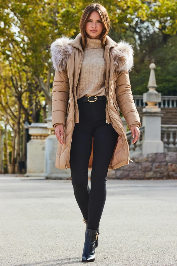 Camel Faux Fur Shawl Collar Padded Coat 1 Camel Faux Fur Shawl Collar Padded Coat