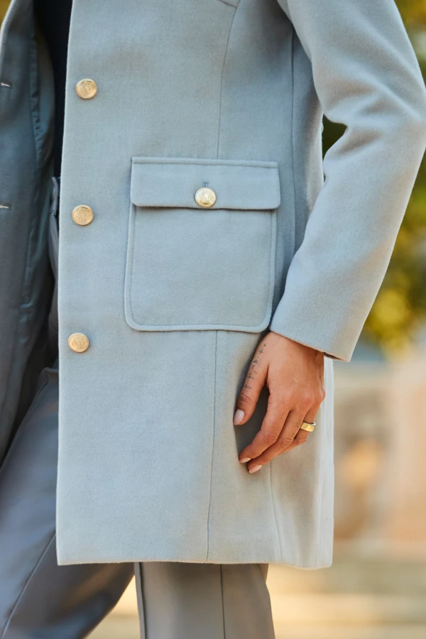 Light Grey Button Detail Coat With Faux Fur Collar 8 Light Grey Button Detail Coat With Faux Fur Collar - Image 8