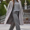 Grey Double Breasted Tab Sleeve Coat