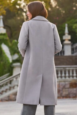 Grey Double Breasted Tab Sleeve Coat -Opal & Oak Store web 2309 148 s23ow002gy0002 a23bw005gy0014 148 225