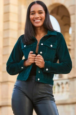 Emerald Green Velvet Denim Jacket -Opal & Oak Store web 2309 149 a22od002gn0032 149 105