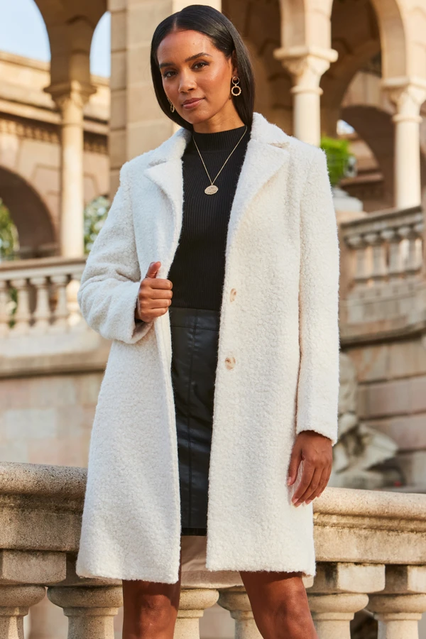 Cream Borg Button Front Coat 1 Cream Borg Button Front Coat