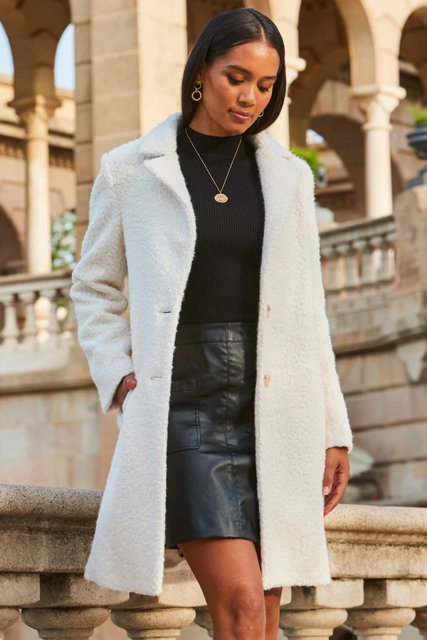 Cream Borg Button Front Coat 5 Cream Borg Button Front Coat - Image 5