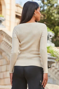 Champagne Gold Metallic Cut Out Knitted Top -Opal & Oak Store web 2309 154 a22tk580mc0003 a23sd002bk0001 154 187