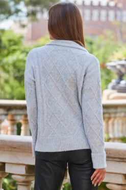 Light Grey Half Zip Cable Knit Jumper -Opal & Oak Store web 2309 162 s23tk701gy0003 162 207