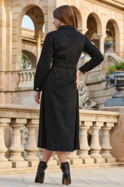 Black Denim Fit & Flare Midi Shirt Dress -Opal & Oak Store web 2309 164 s23dd003bk0001 164 183