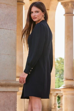 Black Faux Wrap Mesh Sleeve Dress 7 Black Faux Wrap Mesh Sleeve Dress -Opal & Oak Store web 2309 165 a23dw045bk0001 165 292