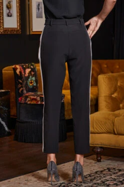 Black Tapered Trousers With Contrast Side Stripe -Opal & Oak Store web 2309 186 a23ow065bk0001 a23bw041bk0001 186 188