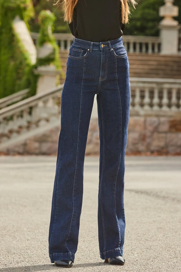 Dark Indigo Wide Leg Pintuck Jeans 3 Dark Indigo Wide Leg Pintuck Jeans - Image 3