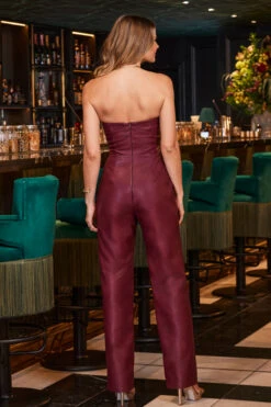 Wine Faux Leather Bandeau Jumpsuit -Opal & Oak Store web 2309 196 a23jp001rd0011 196 143