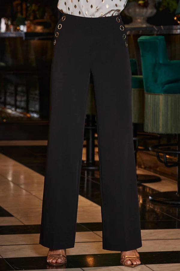 Black Eyelet Detail Wide Leg Trousers 2 Black Eyelet Detail Wide Leg Trousers - Image 2