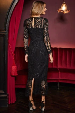 Black Luxe Lace Pencil Dress -Opal & Oak Store web 2309 218 a23dw030bk0001 218 094