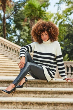 Cream & Black Stripe Super Soft Roll Neck Jumper 8 Cream & Black Stripe Super Soft Roll Neck Jumper -Opal & Oak Store web 2309 21 a23tk170nlbk01 21 321