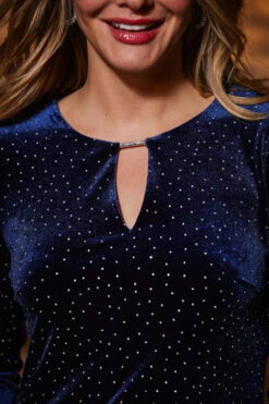 Midnight Blue Velvet Sparkle Detail Shift Dress -Opal & Oak Store web 2309 34 a23dv002be0003 34 123