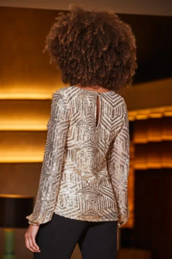 Gold Sequin Blouson Sleeve Gatsby Top 8 Gold Sequin Blouson Sleeve Gatsby Top -Opal & Oak Store web 2309 49 a23tw018mc0003 a23bw001bk0001 49 096