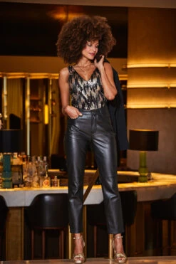 Black Leather Straight Leg Trousers -Opal & Oak Store web 2309 52 a23tw022bk0001 a23bl003bk0001 52 004 1