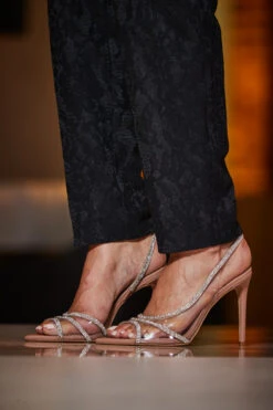 Nude Perspex Diamante Trim Pointed Toe Slingback Court Shoe