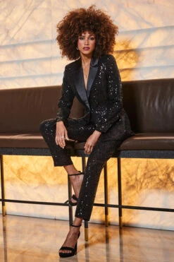 Black Sequin Premium Tuxedo Blazer