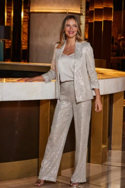 Champagne Gold Sequin Ruched Sleeve Blazer -Opal & Oak Store web 2309 63 a23ow067cm0002 a23bw044cm0002 63 008