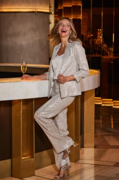 Champagne Gold Sequin Wide Leg Trousers -Opal & Oak Store web 2309 63 a23ow067cm0002 a23bw044cm0002 63 051 1