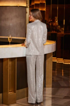 Champagne Gold Sequin Ruched Sleeve Blazer -Opal & Oak Store web 2309 63 a23ow067cm0002 a23bw044cm0002 63 162