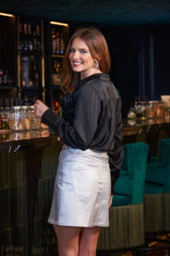 Black Luxe Satin Corsage Detail Shirt -Opal & Oak Store web 2309 68 a23sd008mc0005 a23tw054bk0001 68 133 1