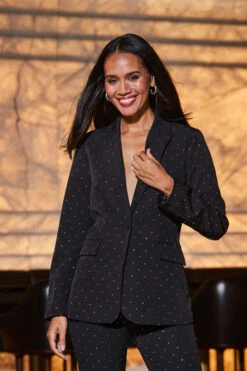 Black Luxury Sparkling Diamante Stud Blazer -Opal & Oak Store web 2309 71 a23ow037bk0001 a23bw007bk0001 s23tw089bk0001 71 070