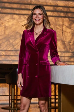 Raspberry Pink Velvet Blazer Dress -Opal & Oak Store web 2309 72 a23dv008pk0026 72 095