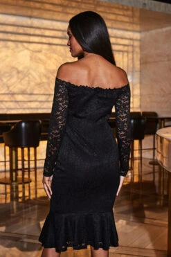 Black Lace Peplum Hem Bardot Dress -Opal & Oak Store web 2309 74 a23dj025bk0001 74 088 rt