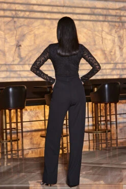 Black Luxe Lace Wide Leg Jumpsuit -Opal & Oak Store web 2309 75 a23jj007bk0001 75 077