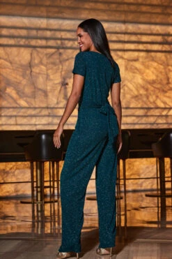 Emerald Green Sparkle Wrap Front Jumpsuit -Opal & Oak Store web 2309 77 a21jj003gn0001 77 033