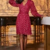 Raspberry Pink & Gold Metallic Spot Print Belted Wrap Dress