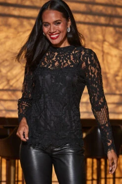 Black Luxe Lace High Neck Top -Opal & Oak Store web 2309 82 s23ow023bk0001 a23tw012bk0001 a23bl002bk0001 82 030