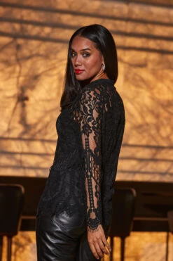 Black Luxe Lace High Neck Top -Opal & Oak Store web 2309 82 s23ow023bk0001 a23tw012bk0001 a23bl002bk0001 82 067