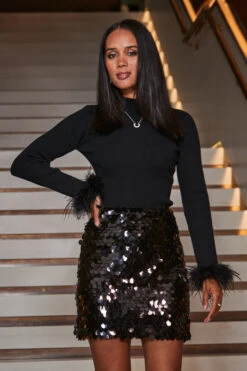 Black Statement Sequin Skirt -Opal & Oak Store web 2309 85 a22ow035bk0001 a23sw001bk0001 a23tk285bk0001 85 042 1