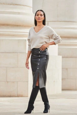 Black Suede Knee High Boot With Gold Heel Detail -Opal & Oak Store web 2309 87 a23sl005bk0001 a23tk280bn0003 87 154 2