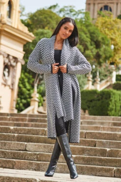 Black & White Herringbone Knit Longline Cardigan With Scarf 8 Black & White Herringbone Knit Longline Cardigan With Scarf -Opal & Oak Store web 2309 93 a23tk123bkwe01 93 257