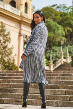 Black & White Herringbone Knit Longline Cardigan With Scarf 9 Black & White Herringbone Knit Longline Cardigan With Scarf -Opal & Oak Store web 2309 93 a23tk123bkwe01 93 399