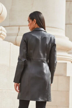 Black Premium Leather Longline Coat -Opal & Oak Store web 2309 97 a23ol004bk0001 s21ac024blan010one 97 240