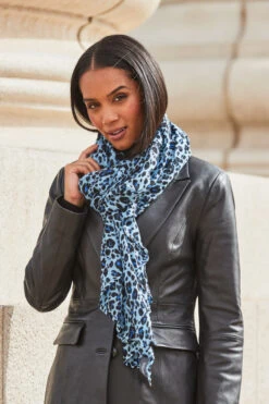 Blue Leopard Print Scarf