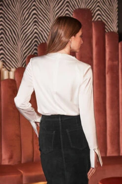 Ivory Satin Cowl Neck Button Detail Blouse -Opal & Oak Store web 2309 98 a23tw082nl0006 a23sd003bk0001 98 192