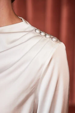 Ivory Satin Cowl Neck Button Detail Blouse -Opal & Oak Store web 2309 98 a23tw082nl0006 a23sd003bk0001 98 207