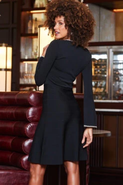 Black Knitted Pearl Trim Fit & Flare Dress -Opal & Oak Store web 2310 11 a23dk131bk0001 11 123