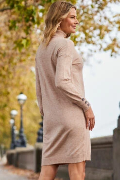 Cream Roll Neck Button Cuff Knitted Dress -Opal & Oak Store web 2310 11 s22dk700nl0001 11 149